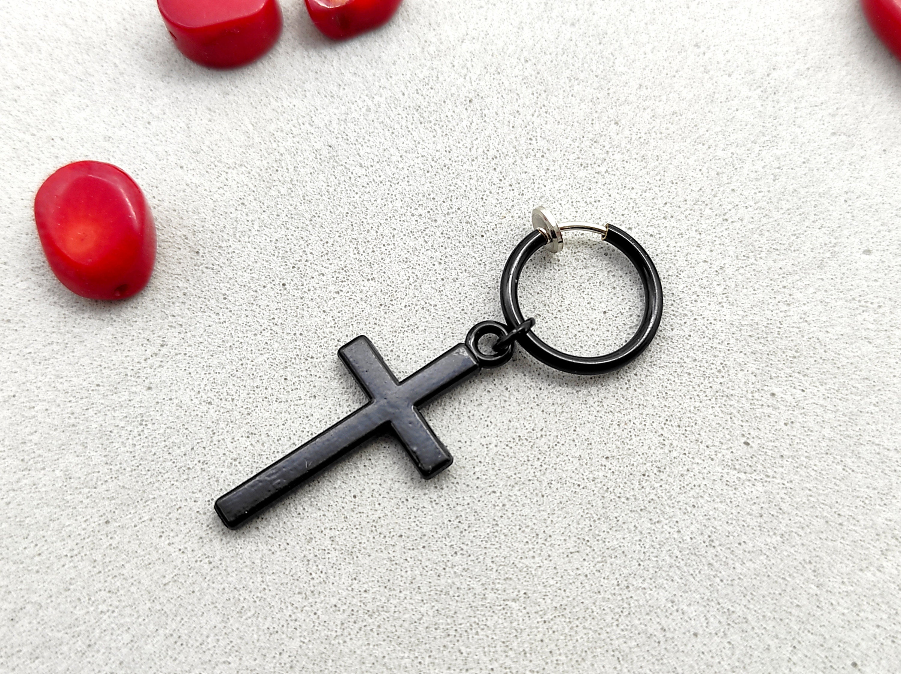 Black cross clip on on sale earrings