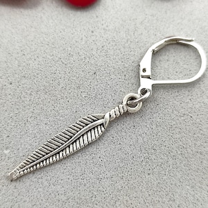 Silver feather earring, Men feather dangle, Dangle earring, Silver earring for men, Gift for him, Men earring, Silver feather jewellery