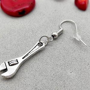 Wrench earrings, Handyman tool, Silver earring, Gift for him, Tool earring, Adjustable wrench earrings, Wrench pliers, Handmade jewelry, Him