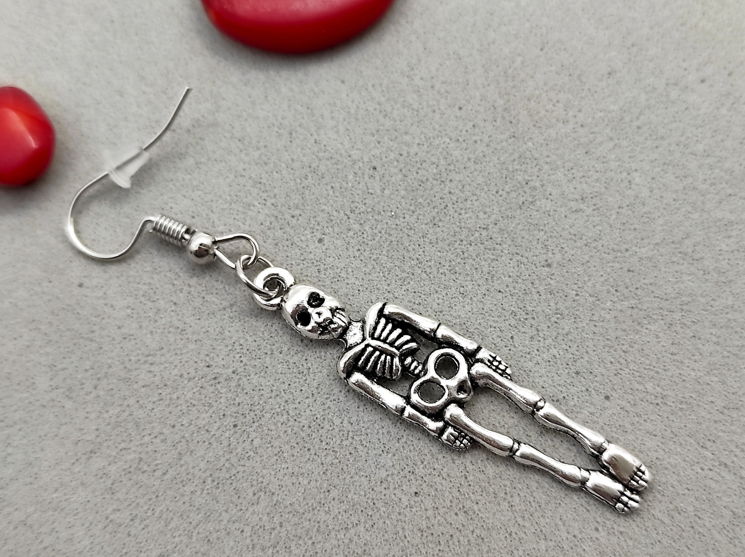 Orecchini Pendenti A Forma Di Scheletro – Argento, Halloween, Punk Goth, Acciaio Inossidabile - 5