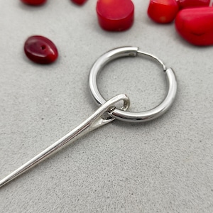Hoop needle earrings, Goth earrings, Silver earrings, Punk jewelry, Seamstress  earrings, Needle dangle, one needle hoop, goth earring, gift