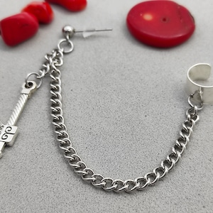 Axe earring with chain and cuff wrap, Silver axe, Men jewelry, Acrylic axe, Chain dangle, For men, Gift for men, Grunge, Axe dangle, Unisex