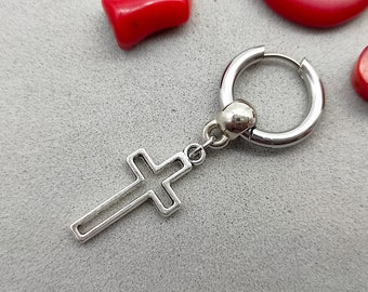 Boucles D’Oreilles Croix Argent 925 Avec CZ – Plaqué Or 18K – Pour Femmes/Hommes – Cadeau Foi Ou Mode