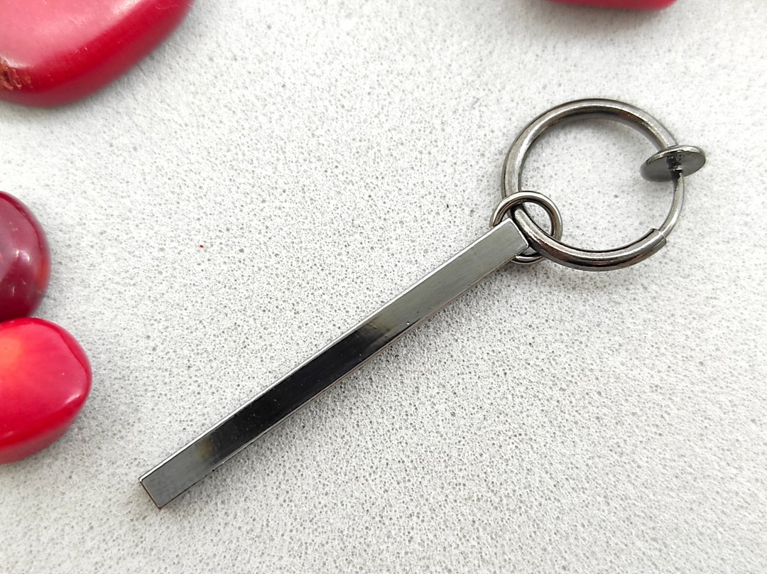 One Gunmetal Clipon Stick Dangle Stick Earring Male Stick Etsy