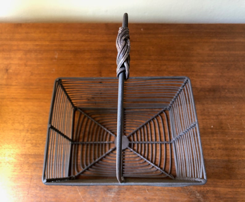 Vintage Smaller Rectangular Wire Basket With Handle Etsy