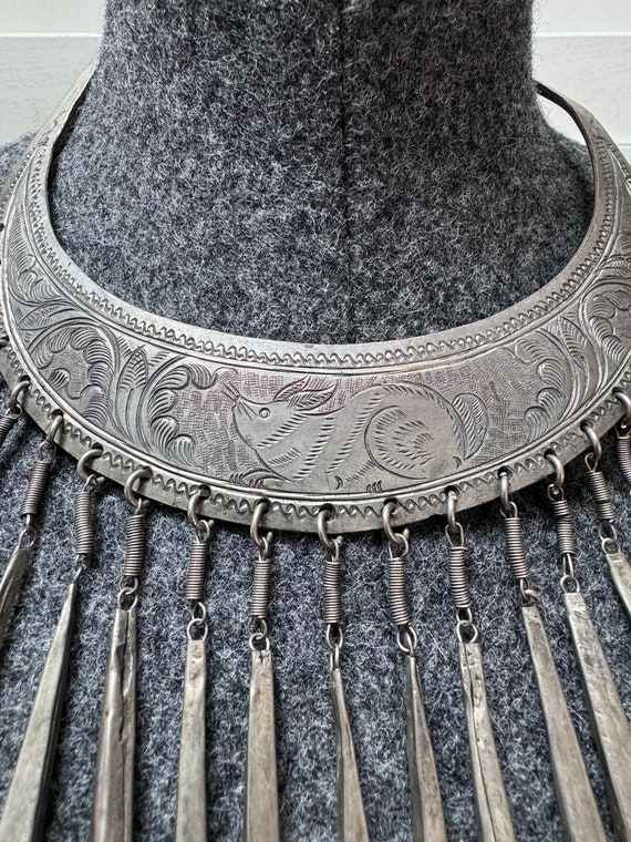 Vintage Hmong Miao Silver Plate Necklace Bib Chok… - image 4