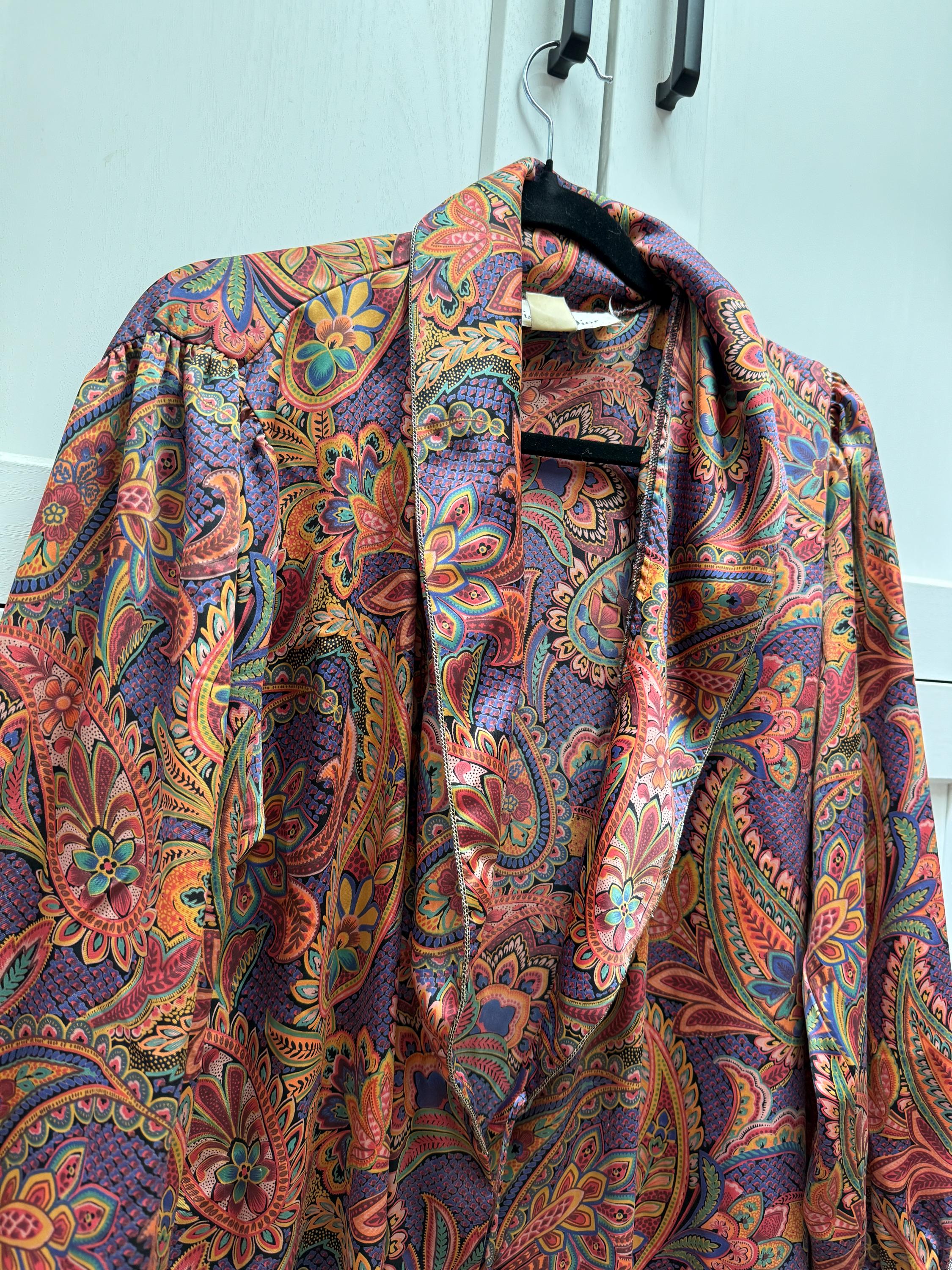 Vintage 70s 60s psychedelic Christian Dior chain lining groovy print silk? duster robe