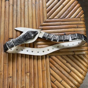 Vintage brown leather and silver colored metal articulated snake belt 1980s Vintage Leather and Silver Metal Articulated Snake  main image 4