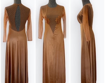 ART DECO 1930’s Vintage Bronze dress with back and bodice detail laced liquid silky satin