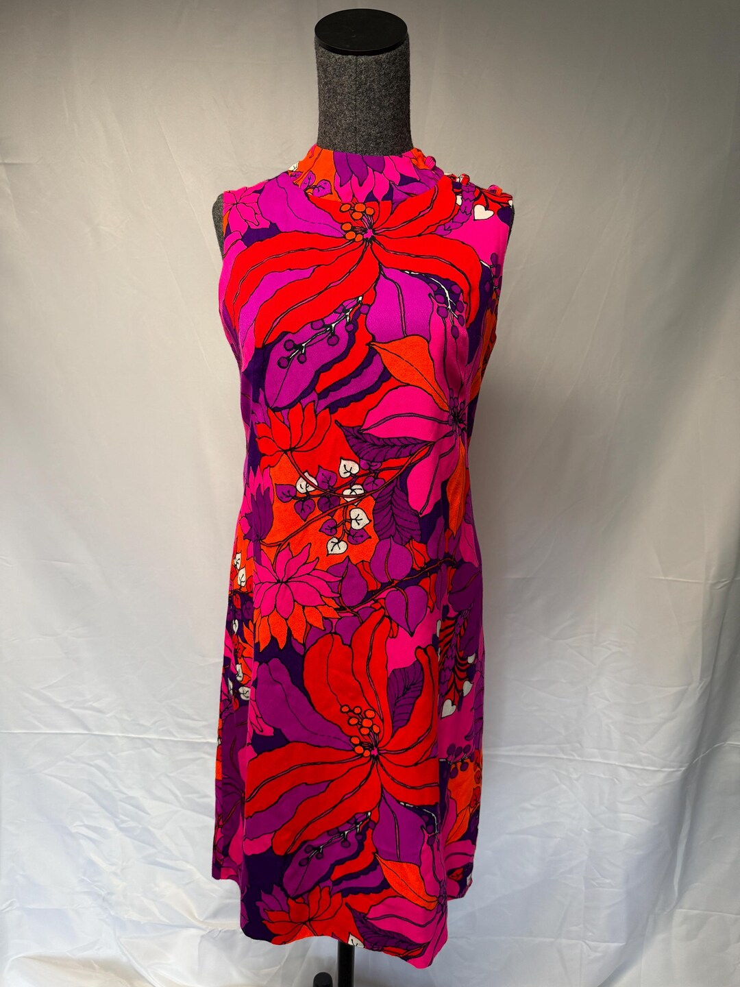 Vintage 60s 70s Psychedelic Hawaiian Sun Fashions of Hawaii Mock Neck ...