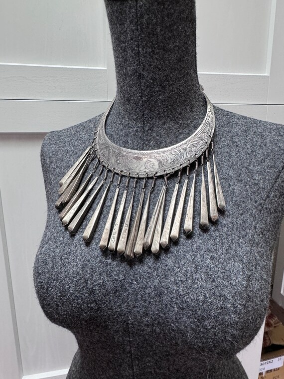 Vintage Hmong Miao Silver Plate Necklace Bib Chok… - image 2