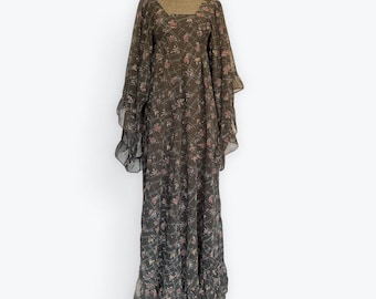 Vintage 60s 70s angel sleeve chiffon dress
