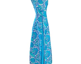 RARE vintage 60s 70s silk psychedelic maxi dress