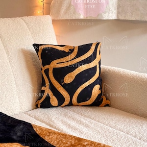Gold Snake Print Polyester Square Pillow