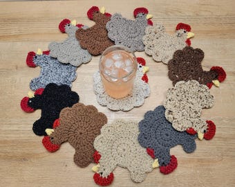Crochet Chicken Coasters | Handmade Farmhouse Coaster Set | Mix & Match Colors | Chicken Lover Gift |