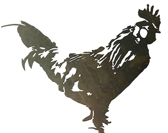 Metal Rooster (large) Wall Art: Minimalist Farmhouse Decor (14" x 12 3/4") in Rust Finish Options