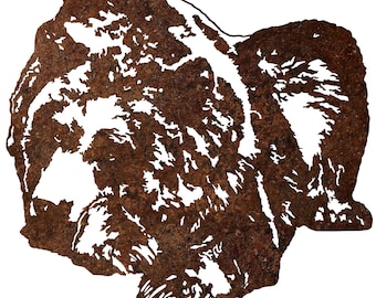 Metal Grizzly Bear Wall Art: Cabin Lodge Decor