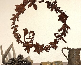 Winter Wonderland Metal Wreath: Squirrel & Chickadees Wall Art