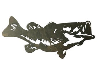 Metal Largemouth Bass Wall Art: Rustic Cabin Lake Decor