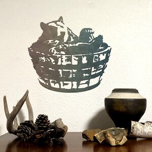 Metal Black Bear Wall Art: Bathing in Barrel, Cabin Decor