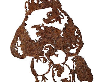 Metal Hen and Chicks (large) Wall Art: Rustic Farmhouse Decor