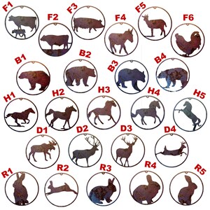Ornaments - Simple Silhouettes of Animals Tempered Fn, (Cow, calf, pig, goat, donkey, rooster, bear, horse, moose, elk, deer, rabbit, bunny)