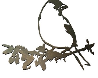 Metal Goldfinch on Blossom Branch: Rustic Wall Art