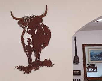 Metal Highland Cow Wall Art: Farmhouse Decor, Cabin Lodge Ranch, Country Charm