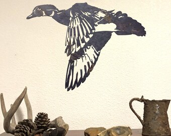 Metal Wood Duck in Flight - Cabin Decor (15" x 11 1/4") hunting