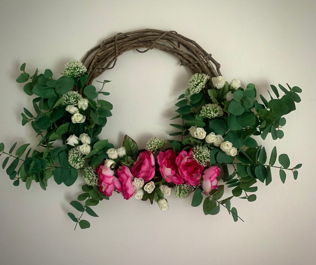 Spring Rose Wreath, Pink Rose Wreath, Rose Wreath for Front Door ...