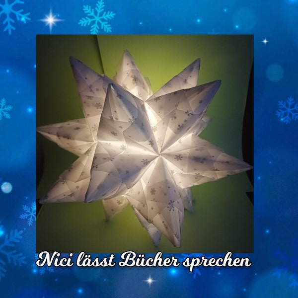 Bascetta-Stern, Handmade, mit/ohne Beleuchtung, Schneeflocken, silber/weiß, Weihnachten, Bascetta