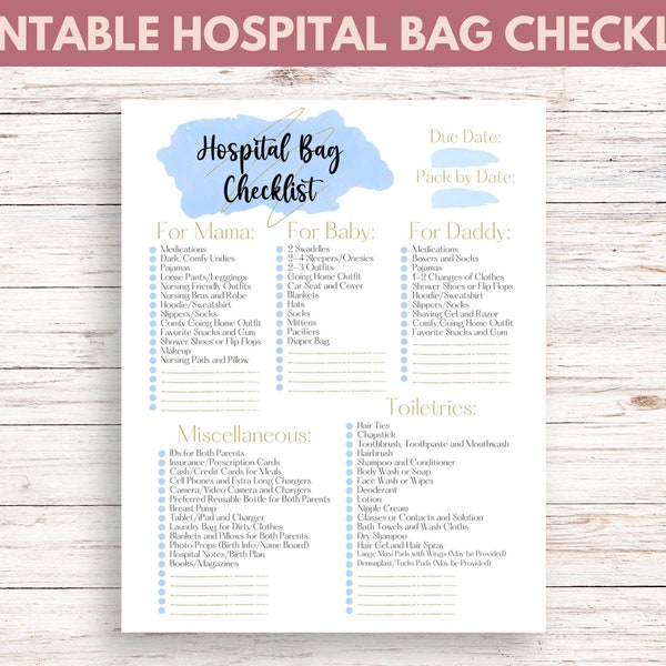 Blue Hospital Bag Checklist | Printable Packing List | Birth Packing List | Labor and Delivery Checklist | Instant Download