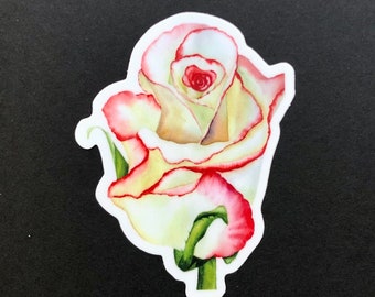 Watercolor pink rose waterproof vinyl stickers, June birthday gifts