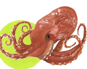 Octopus blank greeting cards, animal folded cards, animal notecards