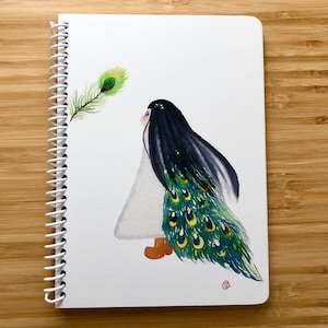 Blank notebook sketchbook watercolor girl and feather cover, Juni finds a feather