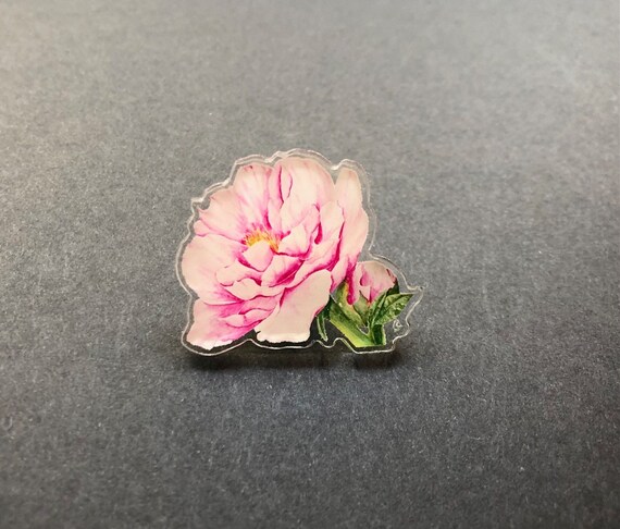Pink Peony Flower Pin Brooch