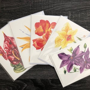 Watercolor flower card set , flower card sets, flower notecards, blank greeting cards, folded cards