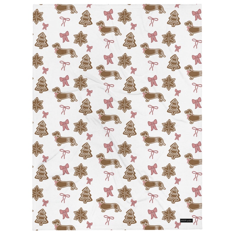 Throw Blanket - Dachshund christmas pink bows doxie gingerbread