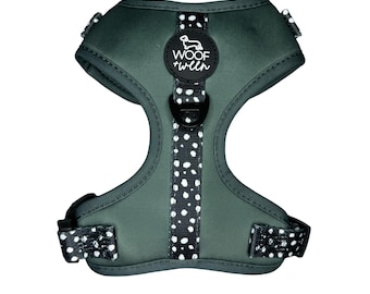 Arnês de cachorro fofo, arnês ajustável, arnês de cachorro menino, arnês de cachorro de Natal, arnês de Dachshund, arnês verde, bolinhas, presente para mãe de cachorro