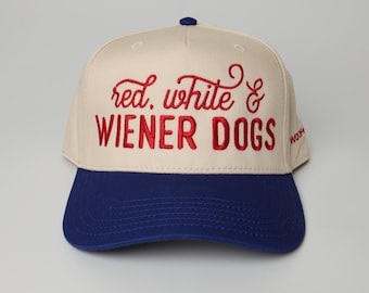 Dachshund Mom Hat, Red White and Wiener Dogs, Fourth of July Dachshund Hat, Labor Day Doxie Hat, Wiener Dog Hat, Gift for Dachshund Mom