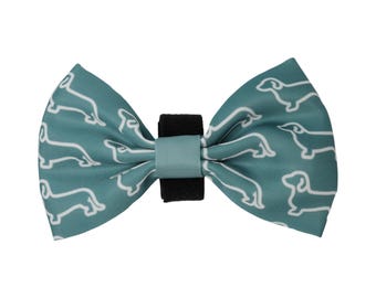 Dachshund Bow - Teal Doxies, Dachshund Puppy Accessories, Sausage Dog Gift, Dachshund Lover Gift, Wiener Dog Items