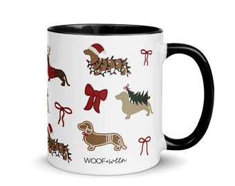 Taza de café navideña con perro salchicha, taza navideña con perro salchicha, taza con perro salchicha, regalo para mamá perro, regalo para amantes del café, perro salchicha coqueto, perro salchicha navideño