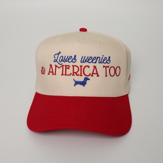 Dachshund Mom Hat, Loves weenies and America too, July 4th dachshund hat, July fourth doxie hat, wiener dog, doxie mom gift, dachshund lover