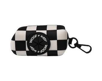 Black Checkered Waste Bag Holder, Dog Poop Bag Holder, Black and White Check Dog Accessories, Checkered Pet Accessories
