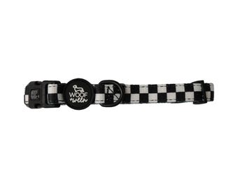 Dog Collar Black and White Checkered, Small Dog Collar, Dachshund Collar