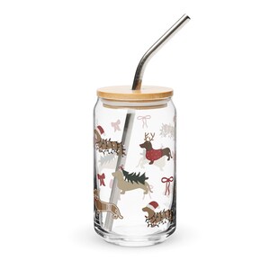 Glass Cup - dachshund christmas tumbler with doxies