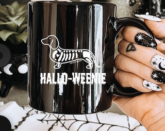 HALLOWEENIE dachshund coffee cup halloween doxie coffee mug black