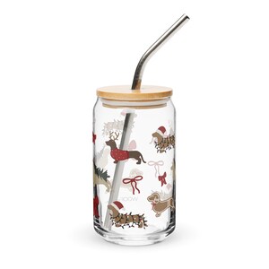 Glass Cup - dachshund christmas tumbler with doxies
