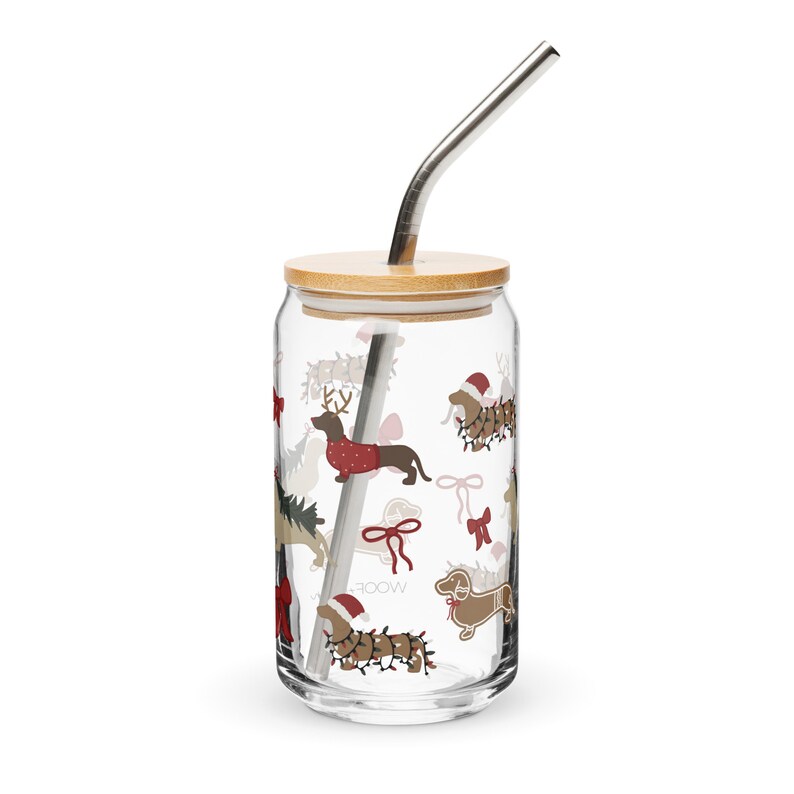 Glass Cup - dachshund christmas tumbler with doxies