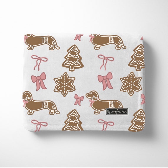 Dachshund Christmas Throw Blanket, Dachshund christmas, pink bows blanket, Dachshund Coquette Blanket, Coquette Christmas, Pink Bows Blanket